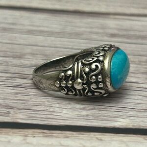 Turquoise Silver Ornate Ring E983